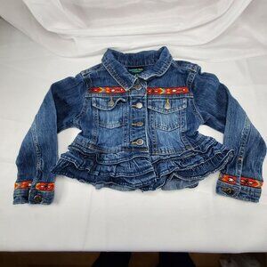 VTG Genuine Kids By OshKosh Girls 4T Denim Jean Jacket Southwestern Ruffle Hem